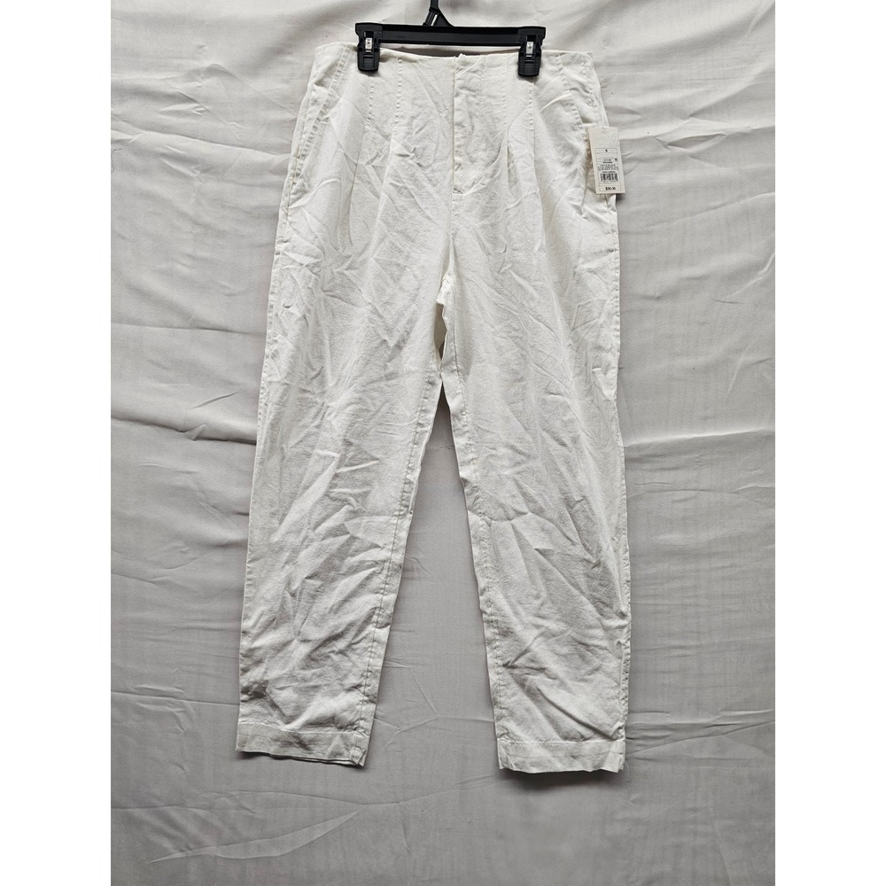 A New Day Womens Tapered Highest Rise Pants White Linen Blend Casual Size‎ 6